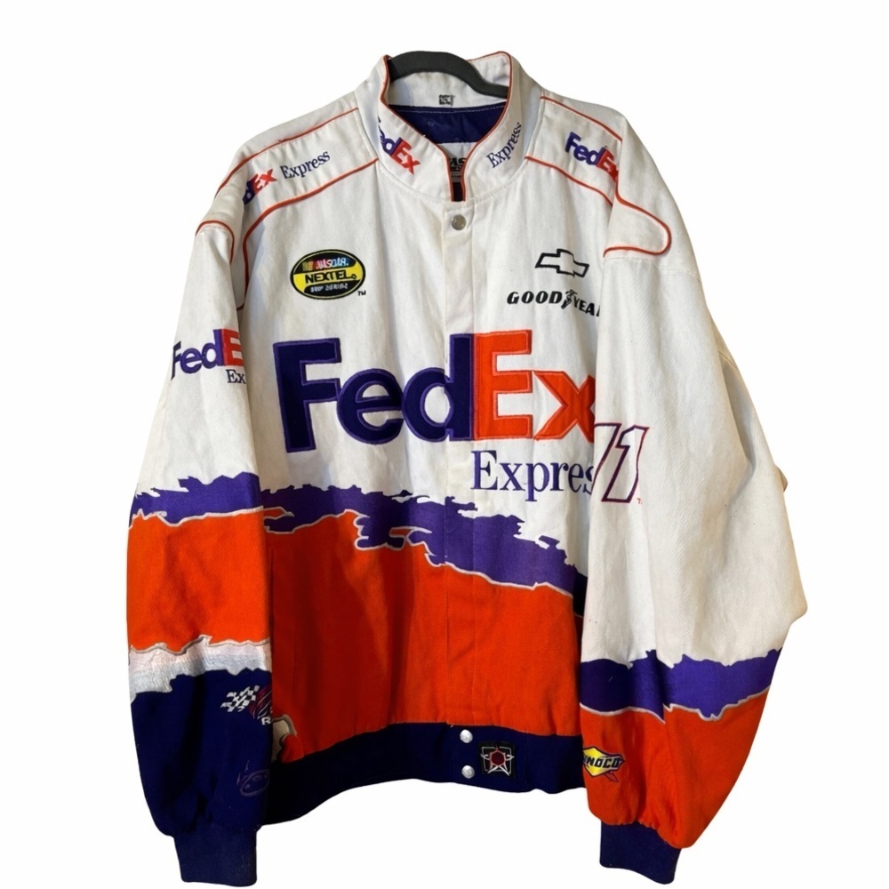 Vintage Jeff Hamilton JH Design Denny Hamlin #11 FedEx Express NASCAR Jacket 3XL